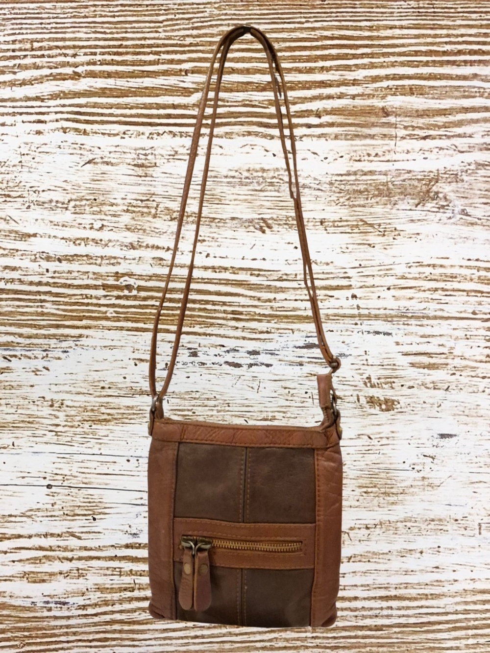 Two-Toned Brown Soft Italian Leather Crossbody Bag